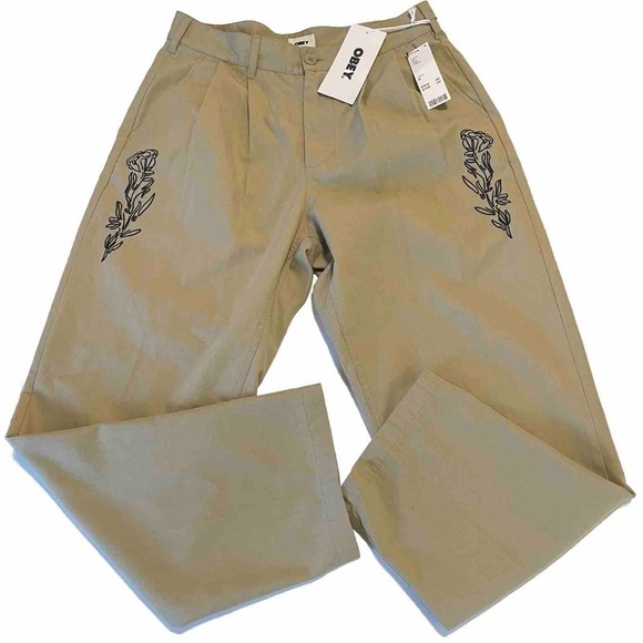Obey Pants Pleated Fubar Embroidered Waist 32 New With Tags - Picture 1 of 15